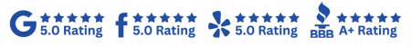 Google, Facebook, Yelp, BBB rating