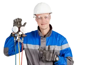 HAVC technician holding tools